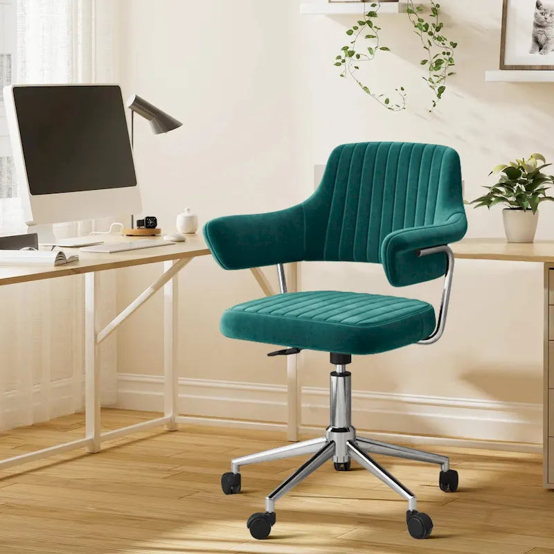 Chaise de bureau confortable rembourrée en cuir PU, chaise de bureau à domicile avec accoudoirs et pivot réglable