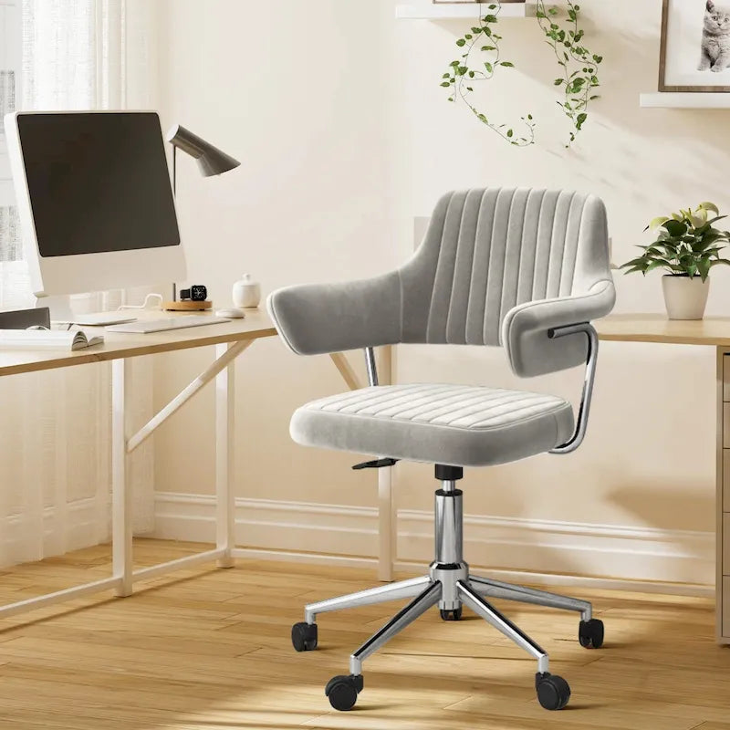Chaise de bureau confortable rembourrée en cuir PU, chaise de bureau à domicile avec accoudoirs et pivot réglable