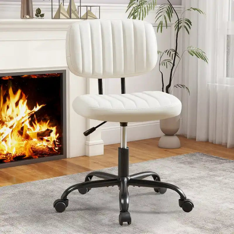 Chaise de bureau confortable rembourrée en cuir PU, chaise de bureau à domicile avec accoudoirs et pivot réglable