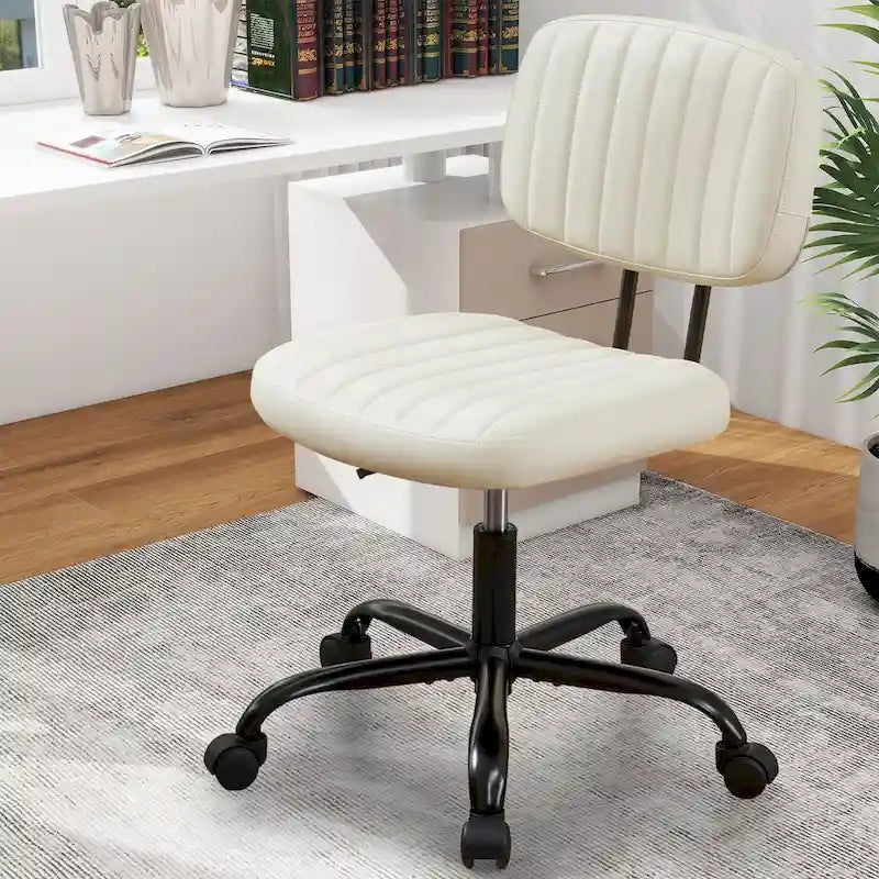 Chaise de bureau confortable rembourrée en cuir PU, chaise de bureau à domicile avec accoudoirs et pivot réglable