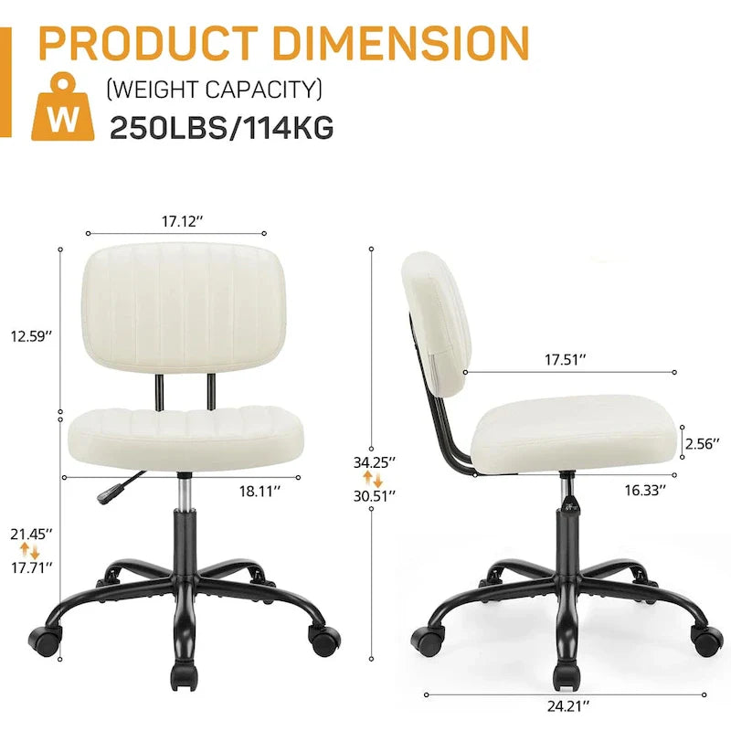 Chaise de bureau confortable rembourrée en cuir PU, chaise de bureau à domicile avec accoudoirs et pivot réglable