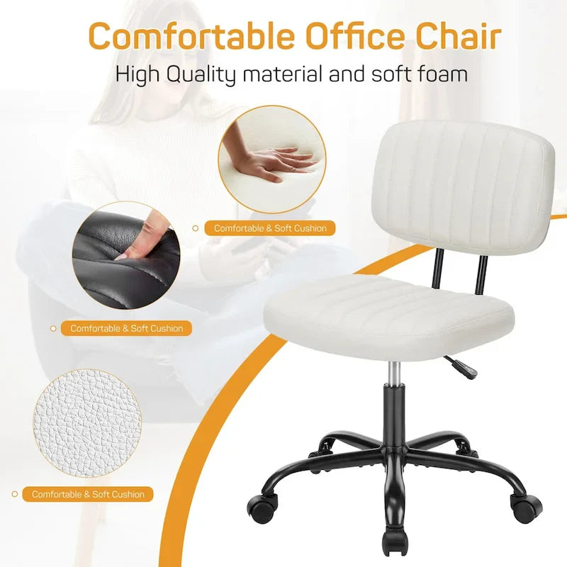 Chaise de bureau confortable rembourrée en cuir PU, chaise de bureau à domicile avec accoudoirs et pivot réglable