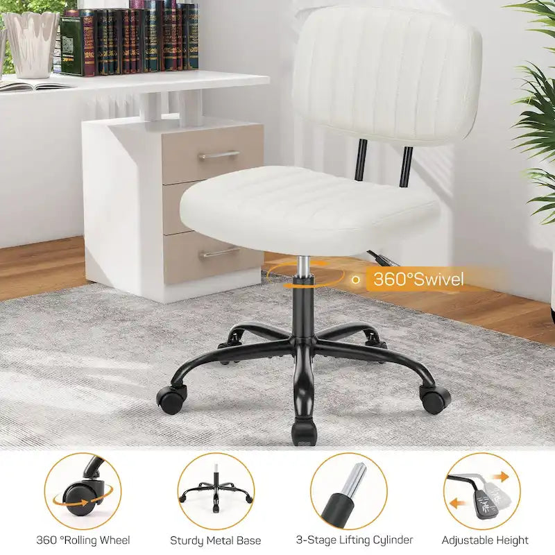Chaise de bureau confortable rembourrée en cuir PU, chaise de bureau à domicile avec accoudoirs et pivot réglable