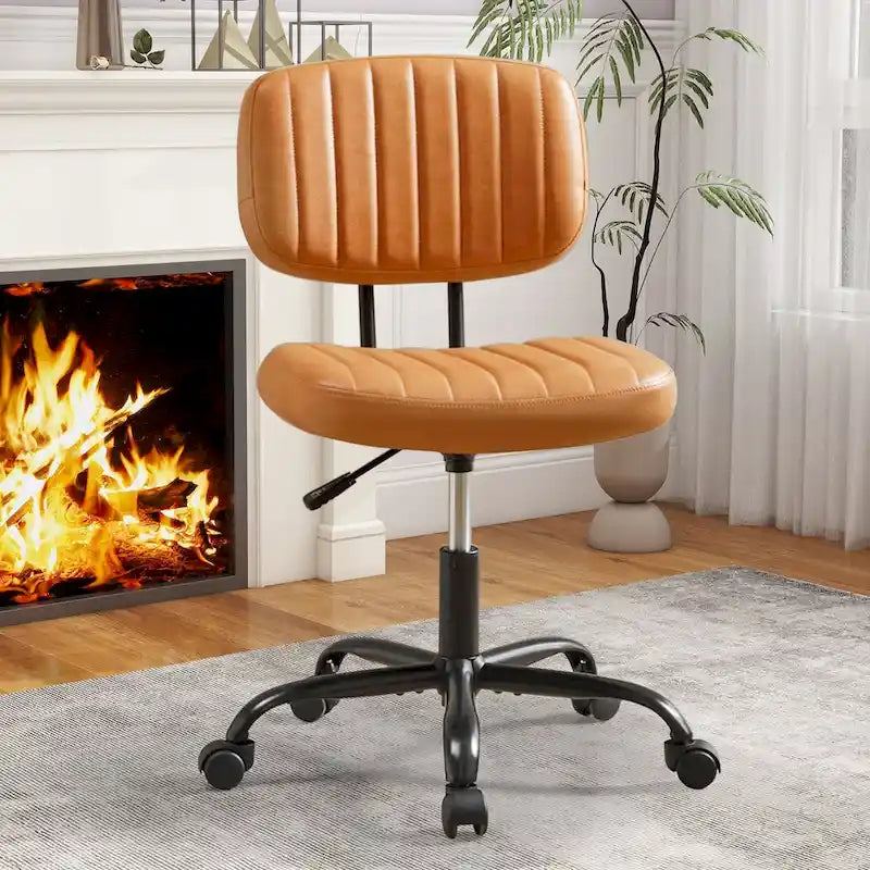 Chaise de bureau confortable rembourrée en cuir PU, chaise de bureau à domicile avec accoudoirs et pivot réglable