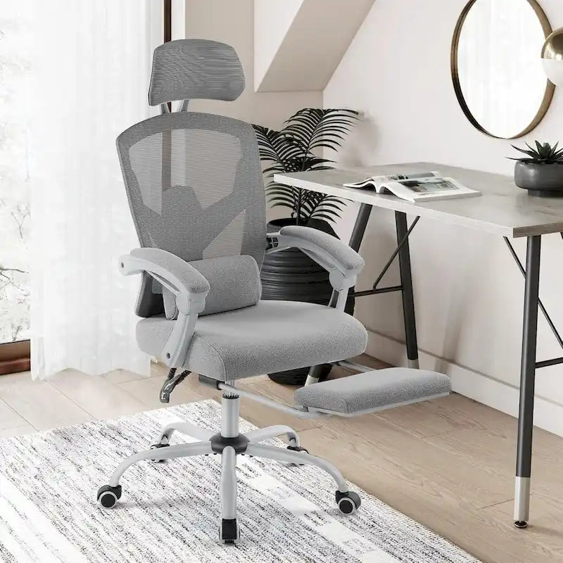 Chaise de bureau à domicile avec repose-pieds, chaises inclinables à dossier haut en maille avec appuie-tête pour la maison, le bureau, le gaming, les étudiants