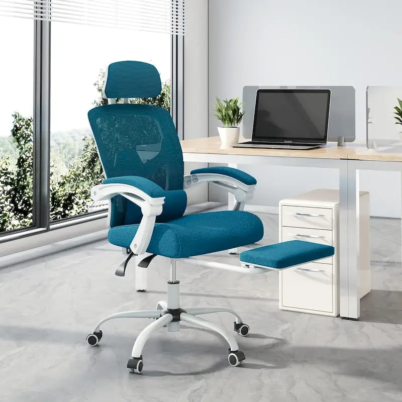 Chaise de bureau à domicile avec repose-pieds, chaises inclinables à dossier haut en maille avec appuie-tête pour la maison, le bureau, le gaming, les étudiants