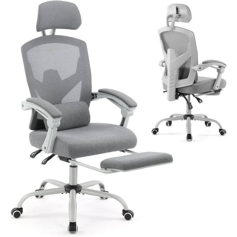 Chaise de bureau à domicile avec repose-pieds, chaises inclinables à dossier haut en maille avec appuie-tête pour la maison, le bureau, le gaming, les étudiants