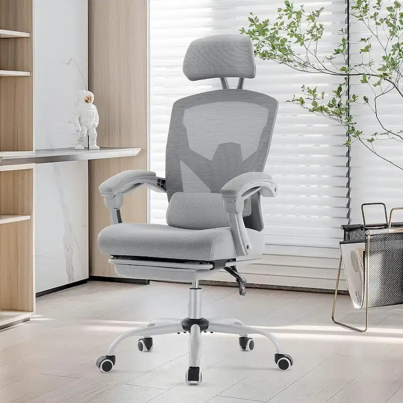 Chaise de bureau à domicile avec repose-pieds, chaises inclinables à dossier haut en maille avec appuie-tête pour la maison, le bureau, le gaming, les étudiants