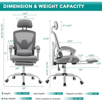 Chaise de bureau à domicile avec repose-pieds, chaises inclinables à dossier haut en maille avec appuie-tête pour la maison, le bureau, le gaming, les étudiants
