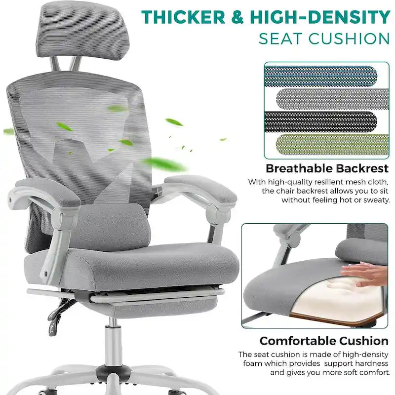 Chaise de bureau à domicile avec repose-pieds, chaises inclinables à dossier haut en maille avec appuie-tête pour la maison, le bureau, le gaming, les étudiants