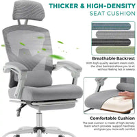 Chaise de bureau à domicile avec repose-pieds, chaises inclinables à dossier haut en maille avec appuie-tête pour la maison, le bureau, le gaming, les étudiants