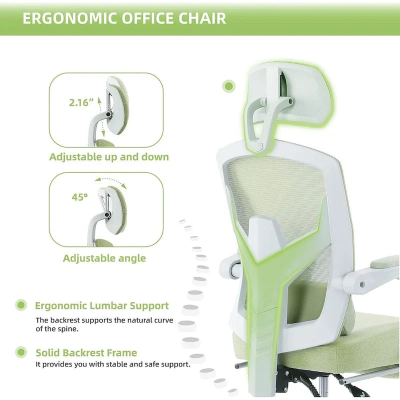 Chaise de bureau à domicile avec repose-pieds, chaises inclinables à dossier haut en maille avec appuie-tête pour la maison, le bureau, le gaming, les étudiants