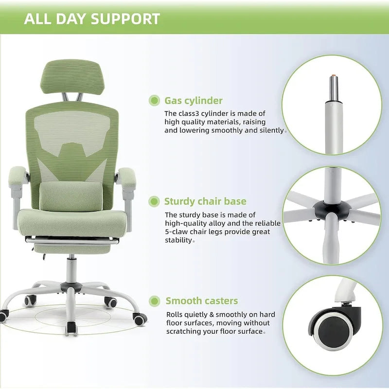 Chaise de bureau à domicile avec repose-pieds, chaises inclinables à dossier haut en maille avec appuie-tête pour la maison, le bureau, le gaming, les étudiants