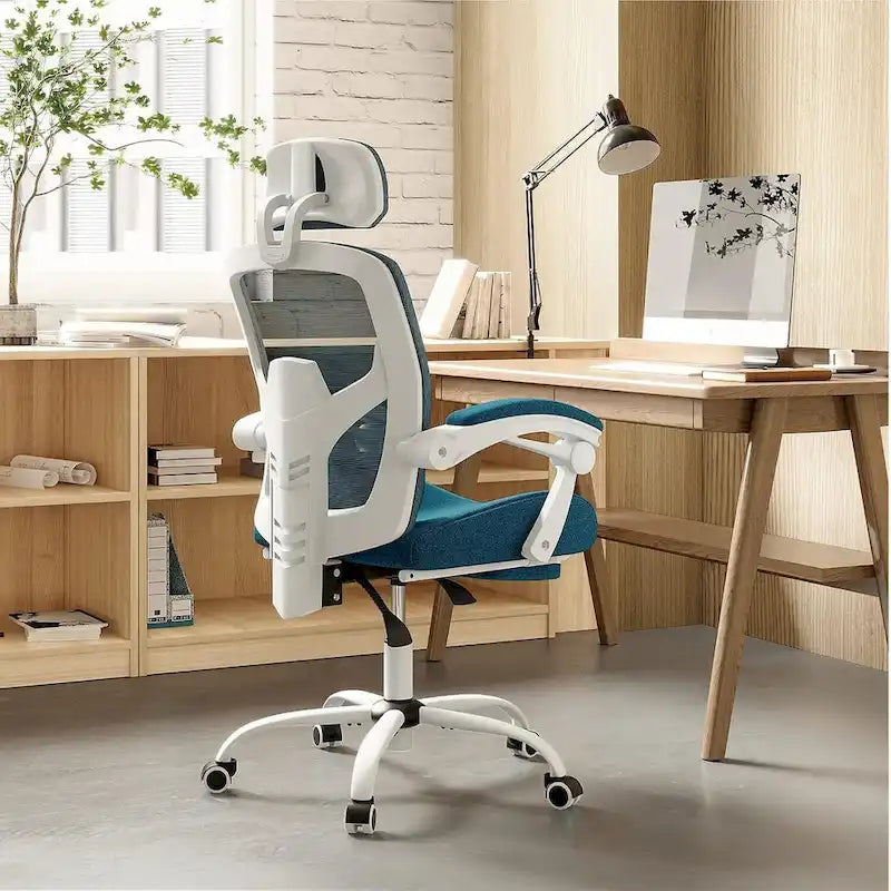 Chaise de bureau à domicile avec repose-pieds, chaises inclinables à dossier haut en maille avec appuie-tête pour la maison, le bureau, le gaming, les étudiants
