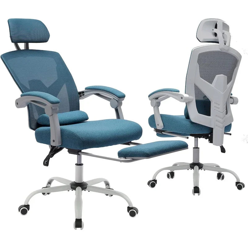 Chaise de bureau à domicile avec repose-pieds, chaises inclinables à dossier haut en maille avec appuie-tête pour la maison, le bureau, le gaming, les étudiants