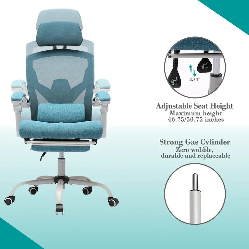 Chaise de bureau à domicile avec repose-pieds, chaises inclinables à dossier haut en maille avec appuie-tête pour la maison, le bureau, le gaming, les étudiants