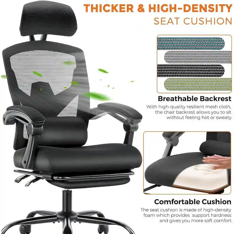 Chaise de bureau à domicile avec repose-pieds, chaises inclinables à dossier haut en maille avec appuie-tête pour la maison, le bureau, le gaming, les étudiants