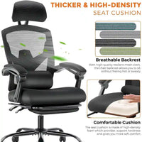 Chaise de bureau à domicile avec repose-pieds, chaises inclinables à dossier haut en maille avec appuie-tête pour la maison, le bureau, le gaming, les étudiants