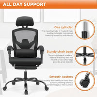 Chaise de bureau à domicile avec repose-pieds, chaises inclinables à dossier haut en maille avec appuie-tête pour la maison, le bureau, le gaming, les étudiants