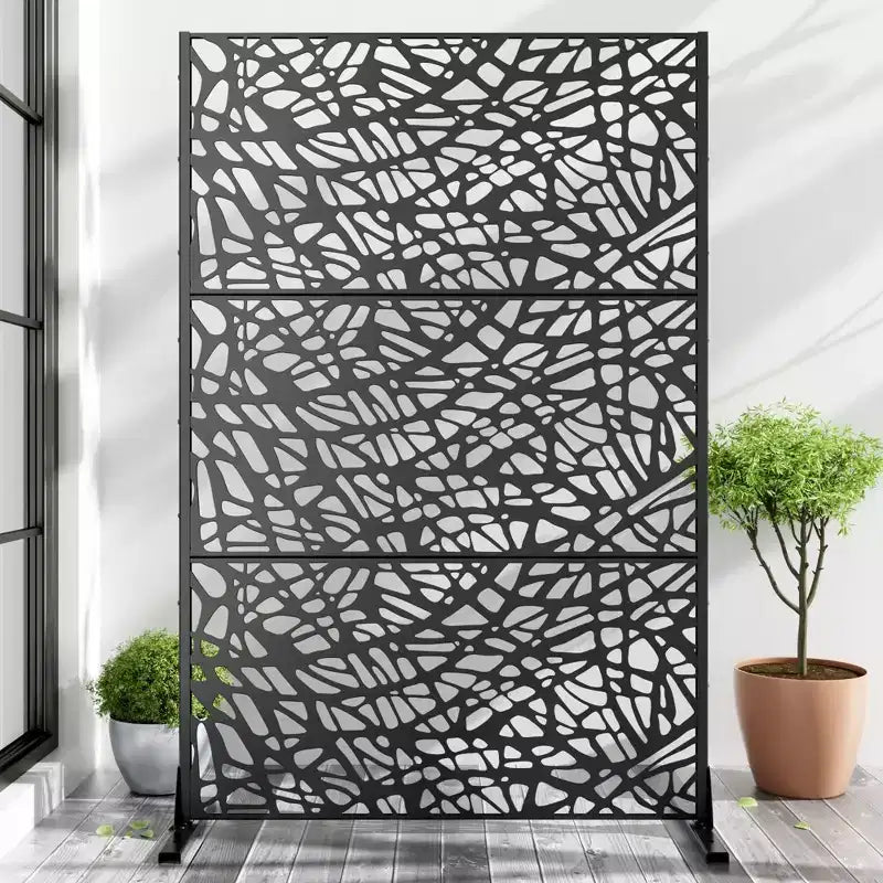 PexFix 72 po x 47 po Écran d'intimité extérieur en métal pour jardin, motif toile d'araignée, noir