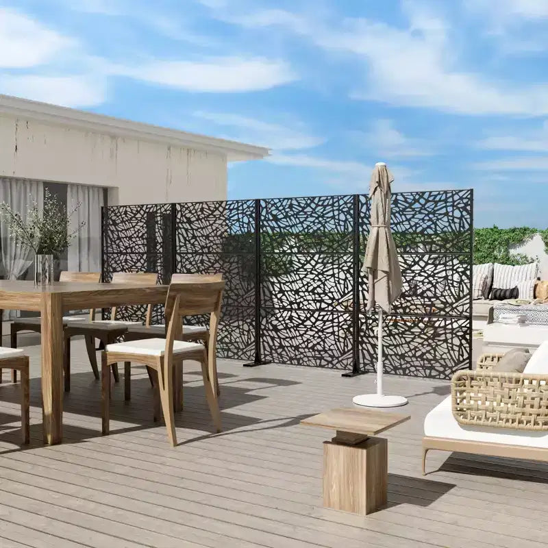 PexFix 72 po x 47 po Écran d'intimité extérieur en métal pour jardin, motif toile d'araignée, noir
