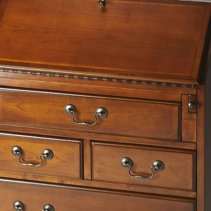 Secrétaire en bois d'hévéa brun 26 pouces avec cinq tiroirs