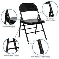 Lot de 4 chaises pliantes en métal à triple renfort et double charnière