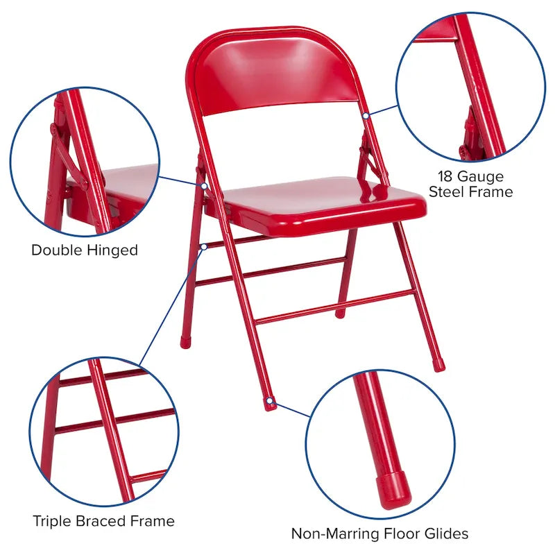 Lot de 4 chaises pliantes en métal à triple renfort et double charnière