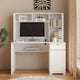 Bureau informatique avec étagère, bureau en bois pour ados, bureau d'ordinateur portable pour le bureau à domicile avec tiroirs, 3 prises secteur et 2 ports de charge USB