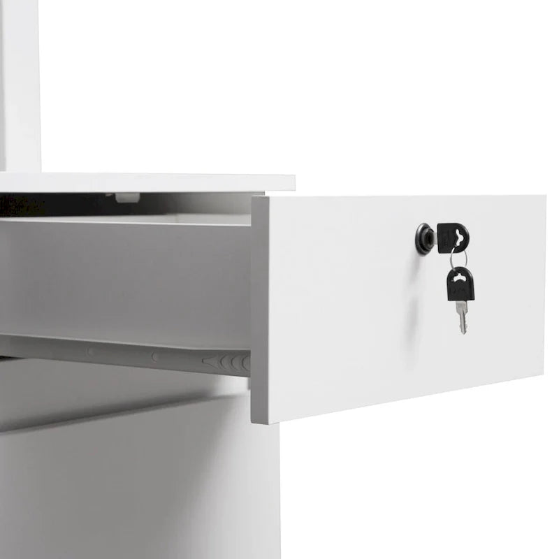 Bureau informatique avec étagère, bureau en bois pour ados, bureau d'ordinateur portable pour le bureau à domicile avec tiroirs, 3 prises secteur et 2 ports de charge USB