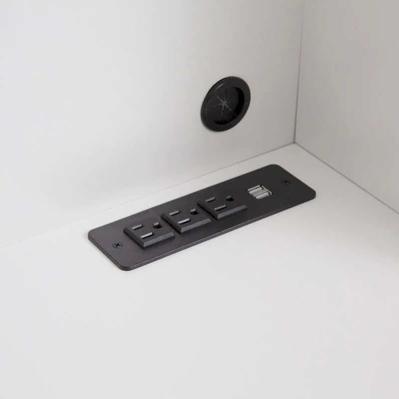 Bureau informatique avec étagère, bureau en bois pour ados, bureau d'ordinateur portable pour le bureau à domicile avec tiroirs, 3 prises secteur et 2 ports de charge USB