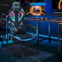 Chaise de gaming ergonomique avec lumières LED RGB, chaise d'ordinateur en tissu ventilé avec coussin à ressorts ensachés et accoudoirs articulés