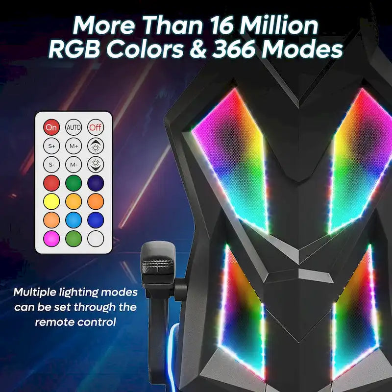 Chaise de gaming ergonomique avec lumières LED RGB, chaise d'ordinateur en tissu ventilé avec coussin à ressorts ensachés et accoudoirs articulés