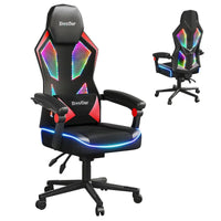 Chaise de gaming ergonomique avec lumières LED RGB, chaise d'ordinateur en tissu ventilé avec coussin à ressorts ensachés et accoudoirs articulés