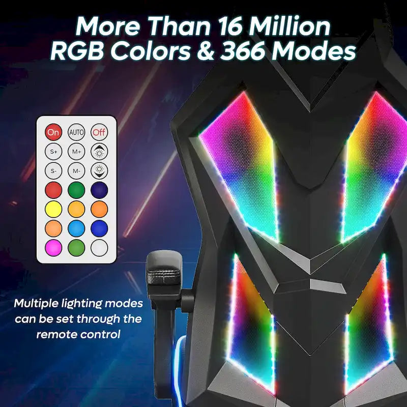 Chaise de gaming ergonomique avec lumières LED RGB, chaise d'ordinateur en tissu ventilé avec coussin à ressorts ensachés et accoudoirs articulés