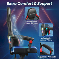 Chaise de gaming ergonomique avec lumières LED RGB, chaise d'ordinateur en tissu ventilé avec coussin à ressorts ensachés et accoudoirs articulés