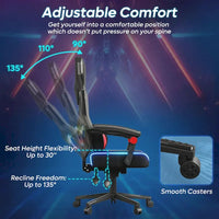 Chaise de gaming ergonomique avec lumières LED RGB, chaise d'ordinateur en tissu ventilé avec coussin à ressorts ensachés et accoudoirs articulés