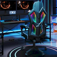 Chaise de gaming ergonomique avec lumières LED RGB, chaise d'ordinateur en tissu ventilé avec coussin à ressorts ensachés et accoudoirs articulés