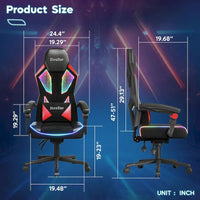 Chaise de gaming ergonomique avec lumières LED RGB, chaise d'ordinateur en tissu ventilé avec coussin à ressorts ensachés et accoudoirs articulés