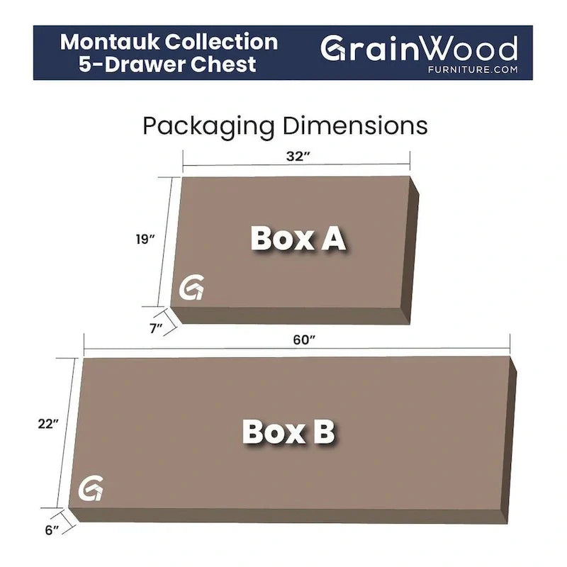 Grain Wood Furniture Montauk Coffre 5 tiroirs en bois massif