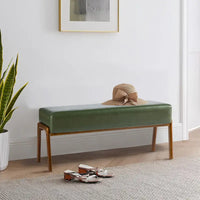 Banc moderne en similicuir Glitzhome de 42,25 po de largeur avec pieds en bois d'hévéa couleur noyer