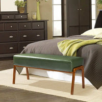 Banc moderne en similicuir Glitzhome de 42,25 po de largeur avec pieds en bois d'hévéa couleur noyer