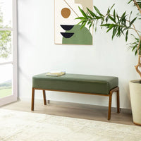 Banc moderne en similicuir Glitzhome de 42,25 po de largeur avec pieds en bois d'hévéa couleur noyer