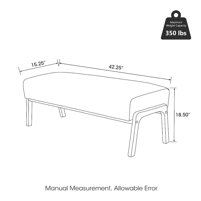 Banc moderne en similicuir Glitzhome de 42,25 po de largeur avec pieds en bois d'hévéa couleur noyer