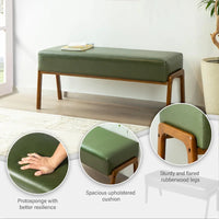 Banc moderne en similicuir Glitzhome de 42,25 po de largeur avec pieds en bois d'hévéa couleur noyer