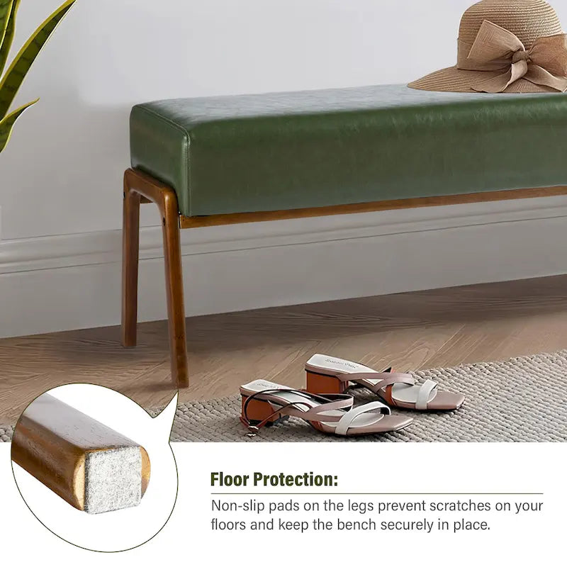 Banc moderne en similicuir Glitzhome de 42,25 po de largeur avec pieds en bois d'hévéa couleur noyer