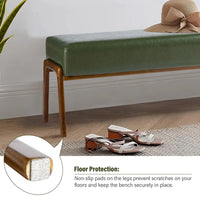 Banc moderne en similicuir Glitzhome de 42,25 po de largeur avec pieds en bois d'hévéa couleur noyer