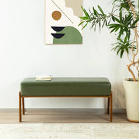 Banc moderne en similicuir Glitzhome de 42,25 po de largeur avec pieds en bois d'hévéa couleur noyer
