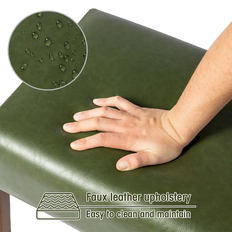 Banc moderne en similicuir Glitzhome de 42,25 po de largeur avec pieds en bois d'hévéa couleur noyer