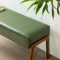 Banc moderne en similicuir Glitzhome de 42,25 po de largeur avec pieds en bois d'hévéa couleur noyer